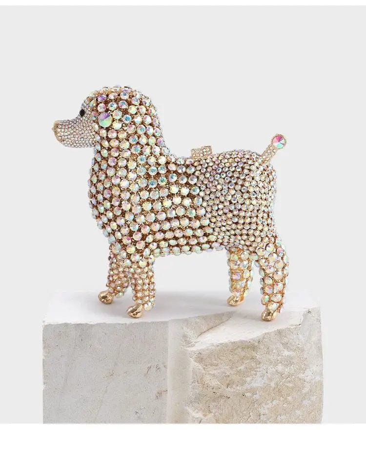 M / Multi Luxury Fully Crystal Rhinestone Clutch Dog Shape Evening handbag Diamond Animal Clutches Wedding Bags