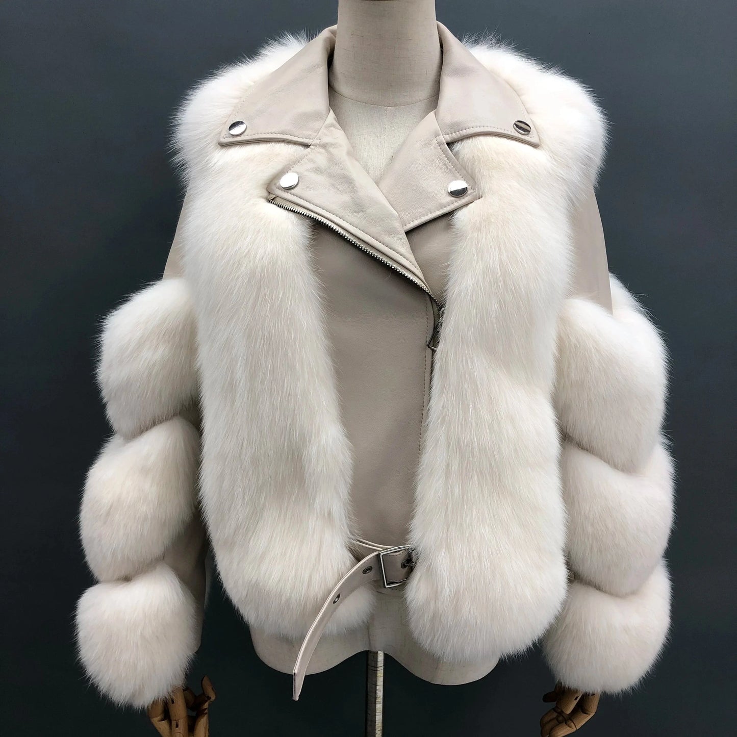 M / Natural White Hot Sell Warm Winter Genuine Leather Fluffy Real Fox Fur Jacket
