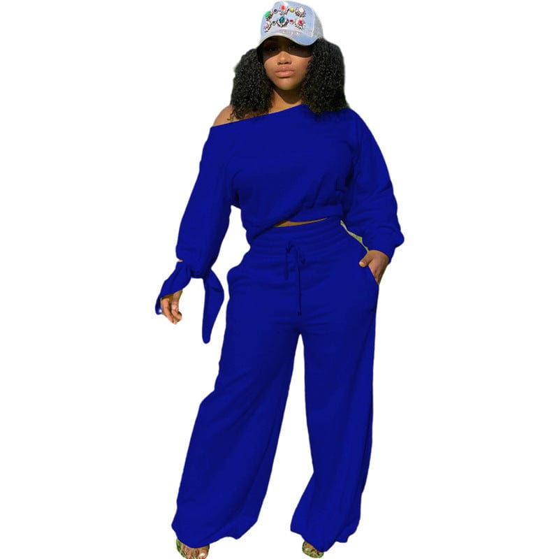 M / Navy Blue Fashion Plus Size Clothes 2022 Winter Casual Women's Sweater Cotton Pants Set Tracksuits Two Piece Sets For Women