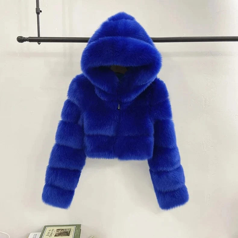 M / NAVY Women Fur Coat Hooded Crop Solid Thick zipper Fashion Women Short Length Regular From S-XXXXXXXXL 8XL Plus Size Woman Jacket
