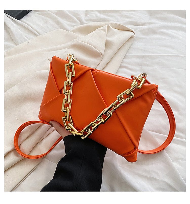 M / Orange Ins Trending Chain Ladies Hand Bags Crossbody Purses 2022 Fashion Woven Handbags for Women Luxury