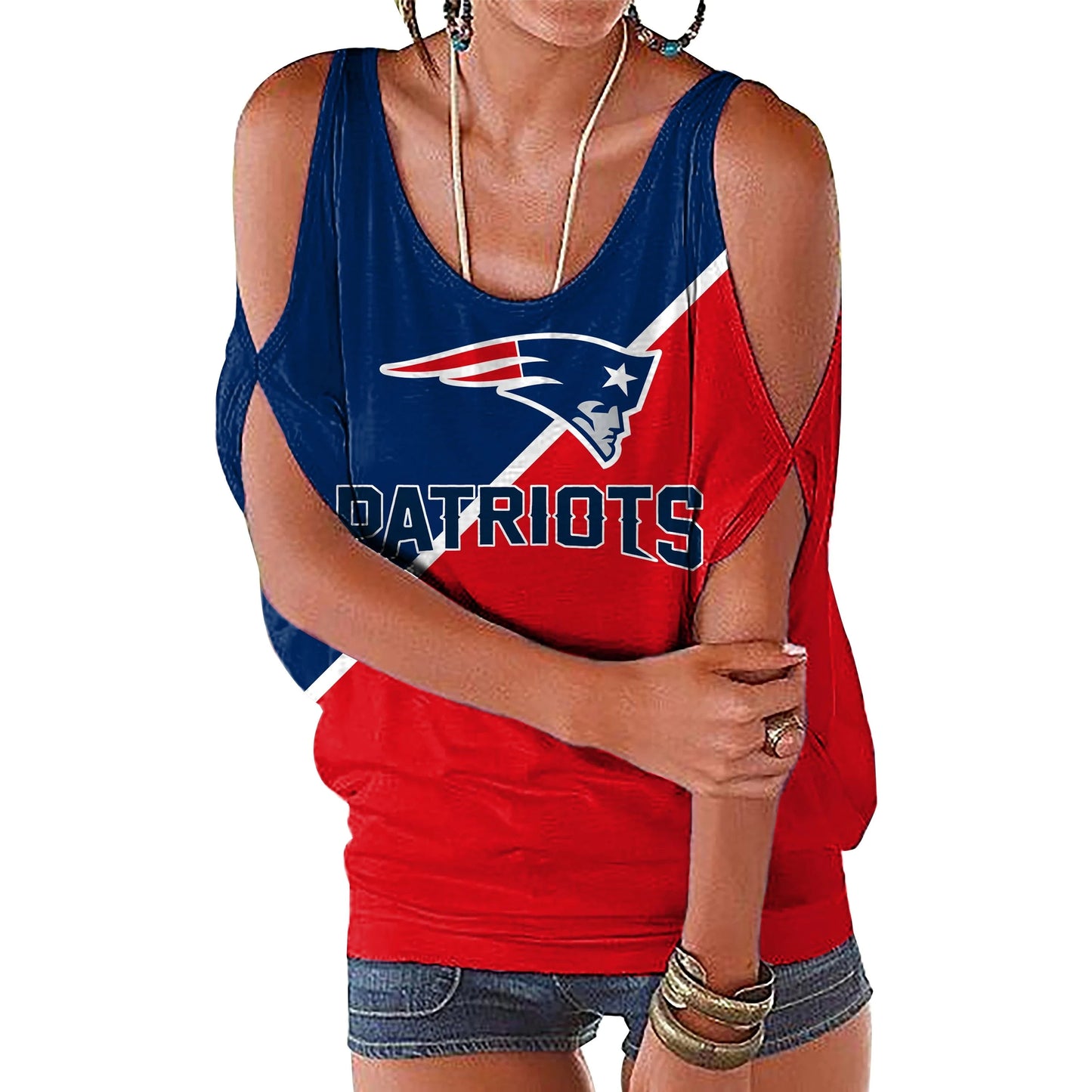 M / patriots custom nfl polyester t shirt girl o neck short sleeve plain shirts ladies off shoulder plus size women's blouses & shirts