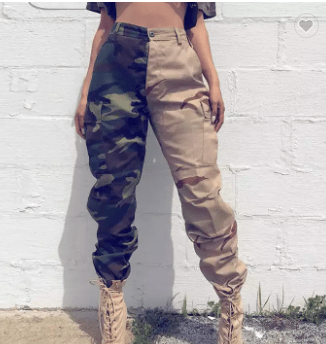 M / pic color New High-Waisted Breathable Camo Patchwork Jogger Pants Women Army Color Pockets Baggy Cargo Pants