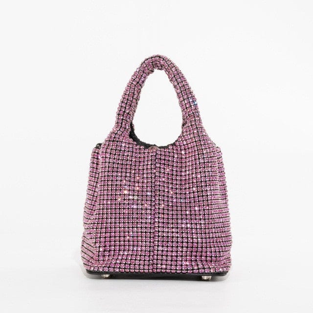 M / Pink 2022 Shenglu New Fashion Lady Women Rhinestone Vest Basket Handbag Purse Tote Bling Diamond Party Evening Shoulder Crossbody Bag