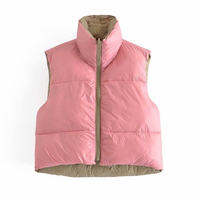 M / Pink 2022 Spring Fall Women Vest Thick Puffer Jacket Two Color Double Sided Jacket Vest Warm Tops Puffer Coat