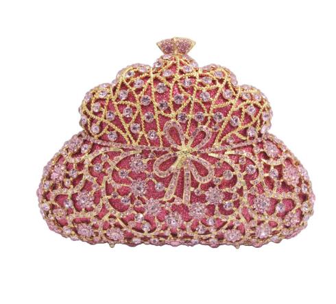 M / Pink China Factory Wholesales Women Evening Party Hollow Out Diamonds Crystal Evening Clutches Rhinestone Wedding Handbags