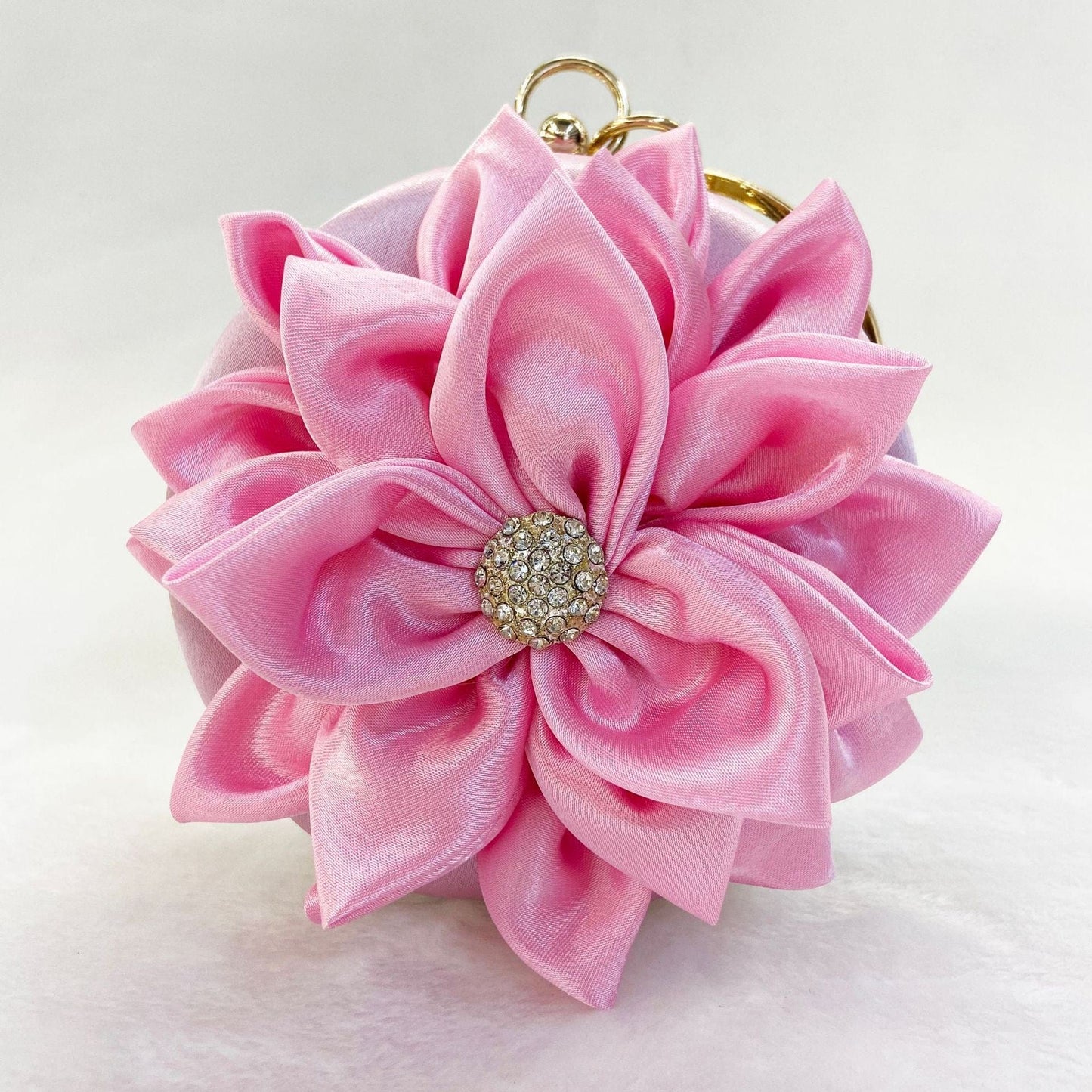 M / Pink Fashion Flower Dinner Fashion Silk Round Dress Wedding Bridal Party Clutch Evening Bags