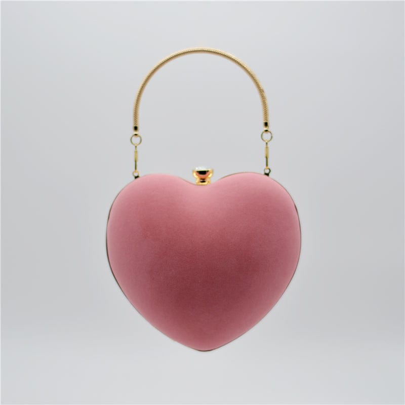 M / Pink Luxury Valentine Bridal Wedding Velvet Heart Shape Women Party Purse Dinner Banquet Clutch Bag Ladies Handbag Girls Evening Bag