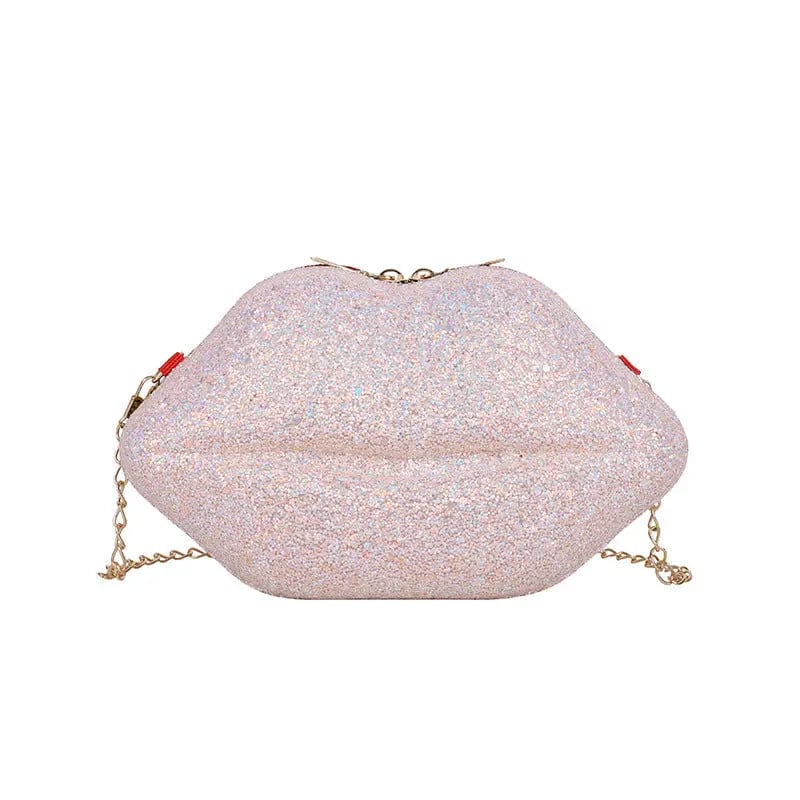 M / Pink New 2022 Unique Lips Shape Chain Bags Women Handbags Luxury Bling Ladies Designer Crossbody Purses