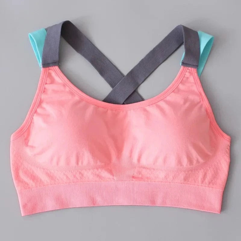 M / Pink Plus Size Beauty Back Wirefree Stretch Gym Workout Sujetador Deportivo Seamless Sports Bras Running Fitness Yoga Bra For Womens