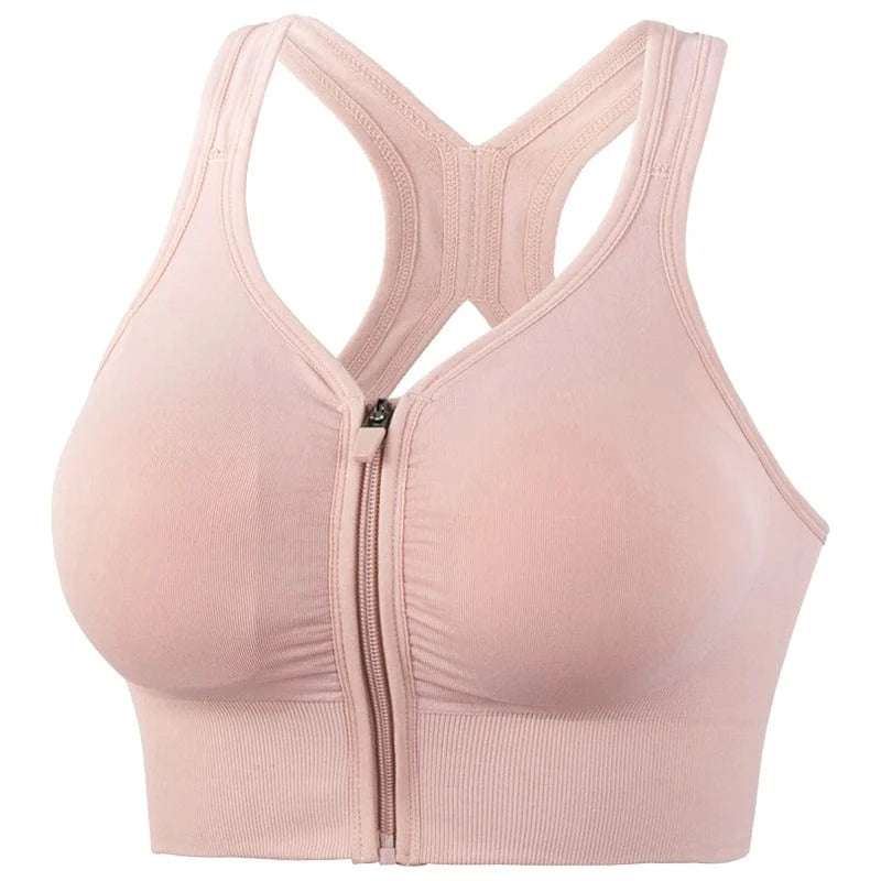 M / Pink Plus Size Stretch Fit Wireless Sujetador Deportivo Running Workout Front Zipper Yoga Bra Seamless Sports Bra Crop Top For Womens