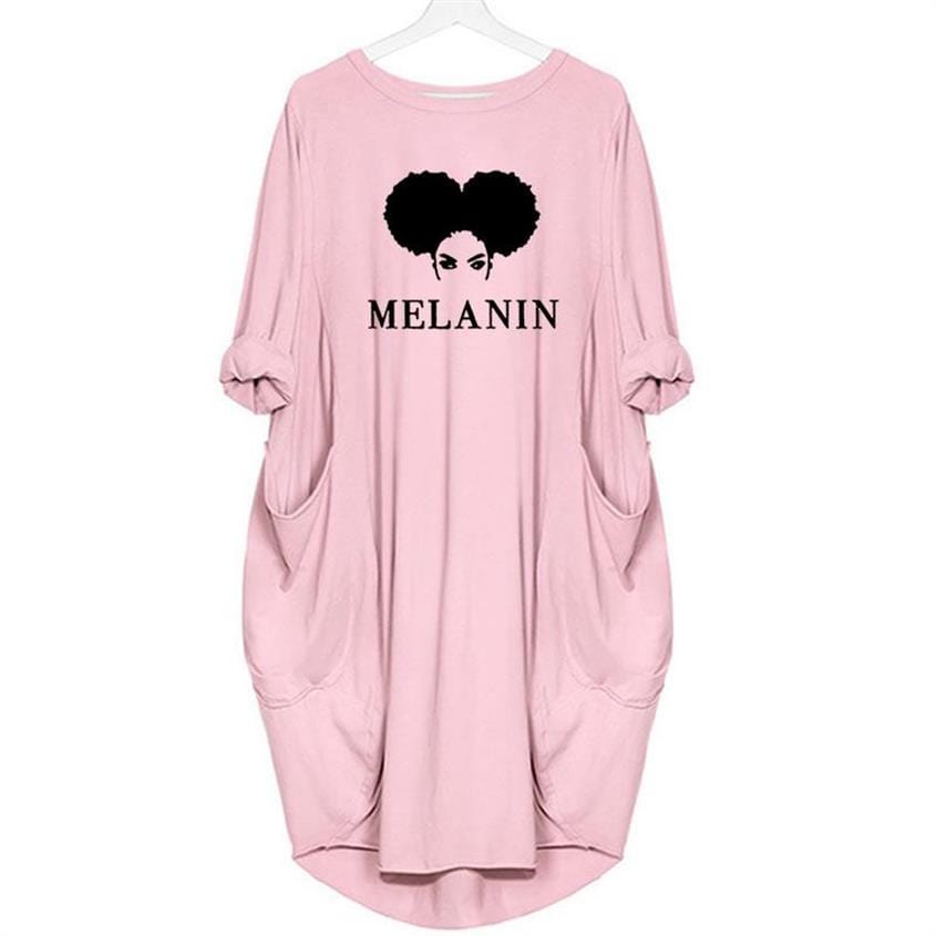 M / Pink Pocket Melanin Letters Print Dress Black Women Dress Clothing Women Dresses Maxi Vestidos Mujer Cheap Clothes China Plus Size