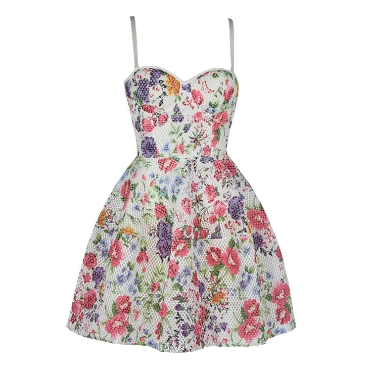 M / Pink Wholesale lady fashion plus size korean wedding women girl sexy party flower print dress evening