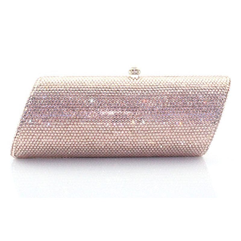 M / Pink Women Silver Crystal Rhinestones Evening Clutch Bag Bridal Wedding Party Dinner Wallets Prom Chain Shoulder Handbag Purse