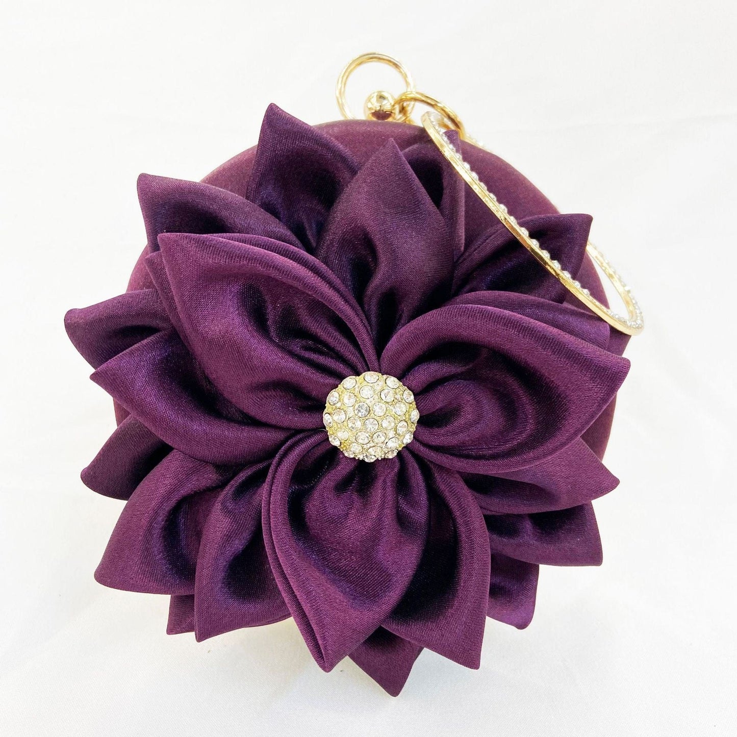 M / Purple Fashion Flower Dinner Fashion Silk Round Dress Wedding Bridal Party Clutch Evening Bags