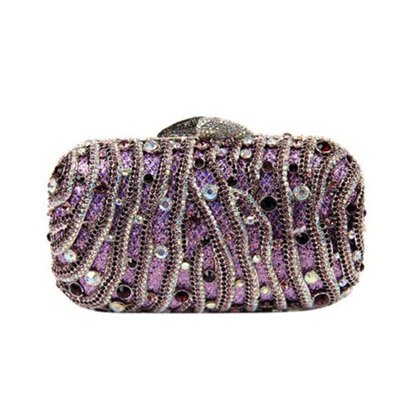 M / Purple Ladies Rhinestones Evening Purse With Crystal Evening Clutch Bag Woman Wedding Party Dinner Dress Handbags