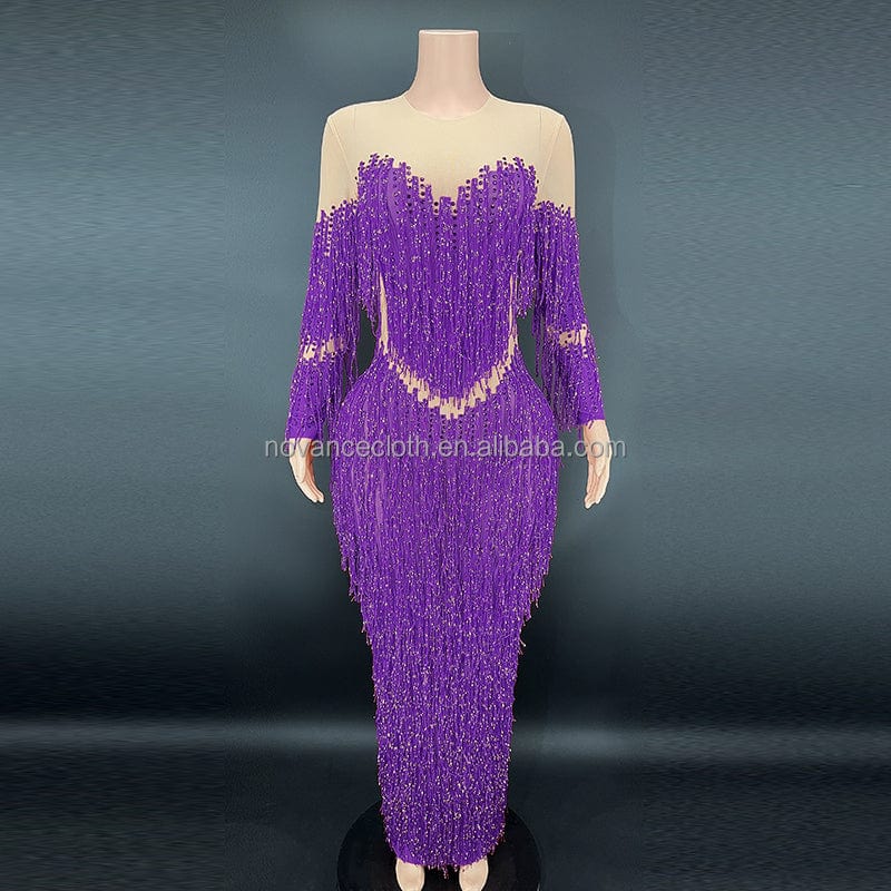 M / Purple Nocance Y2341-A Elegant Dresses 2022 Tassel Women Pregnancy Dresses Sexy Club Wear Plus Size Formal Dress Evening Elegant