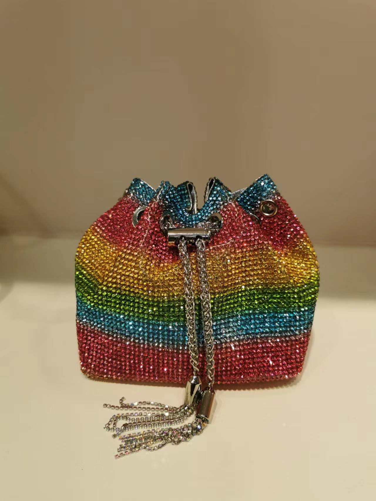 M / rainbow A 2022 Shenglu Hot Latest Designer Lady Rhinestone Bucket Tassel Handbag Purse Tote Blue Diamond Evening Shoulder Crossbody Bags