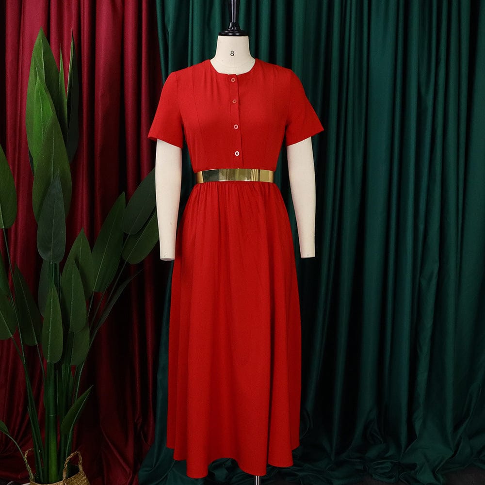 M / Red Classic solid women party evening casual dress church office lady plus size women dresses summer ladies elegant