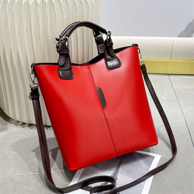 M / Red Fashion Large Capacity Bucket Bag One Shoulder Crossbody Factory wholesale pu ladies handbag
