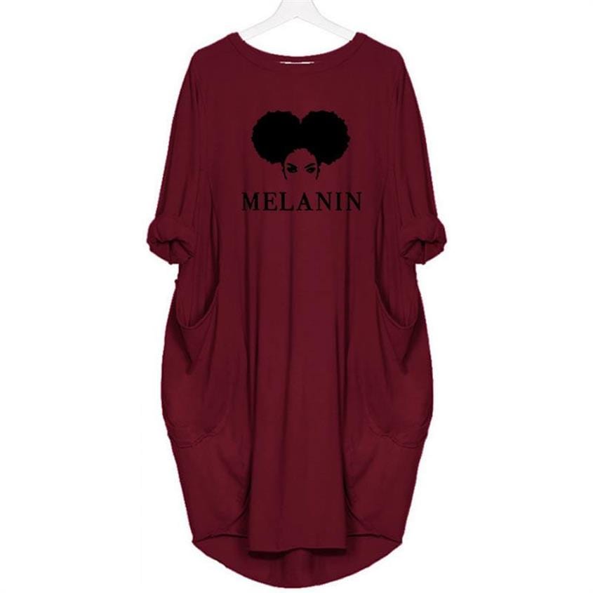 M / Red Pocket Melanin Letters Print Dress Black Women Dress Clothing Women Dresses Maxi Vestidos Mujer Cheap Clothes China Plus Size