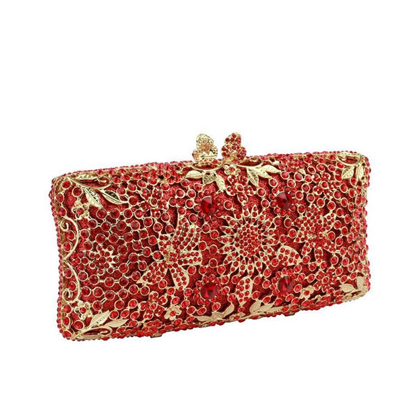 M / Red Woman Bling Handmade Beaded Stone Evening Handbag With Crystal Rhinestone Clutch Bag Fashionable Diamond Purse For Ladies