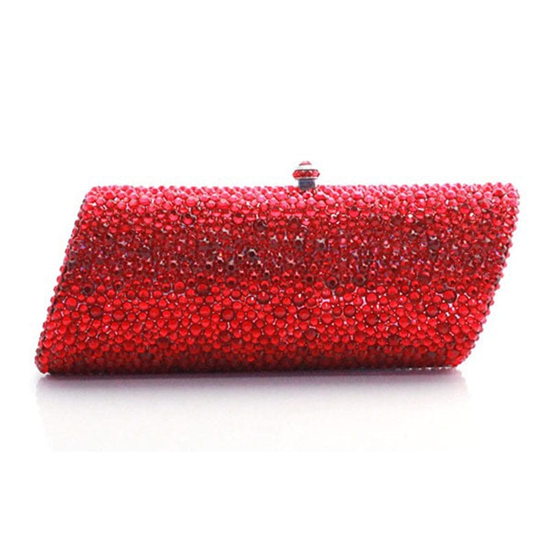 M / Red Women Silver Crystal Rhinestones Evening Clutch Bag Bridal Wedding Party Dinner Wallets Prom Chain Shoulder Handbag Purse