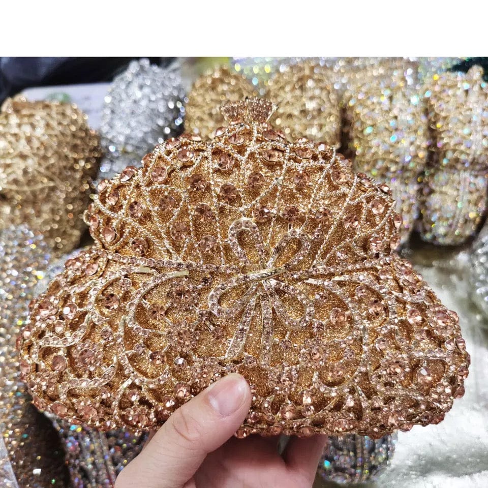 M / Rose gold China Factory Wholesales Women Evening Party Hollow Out Diamonds Crystal Evening Clutches Rhinestone Wedding Handbags