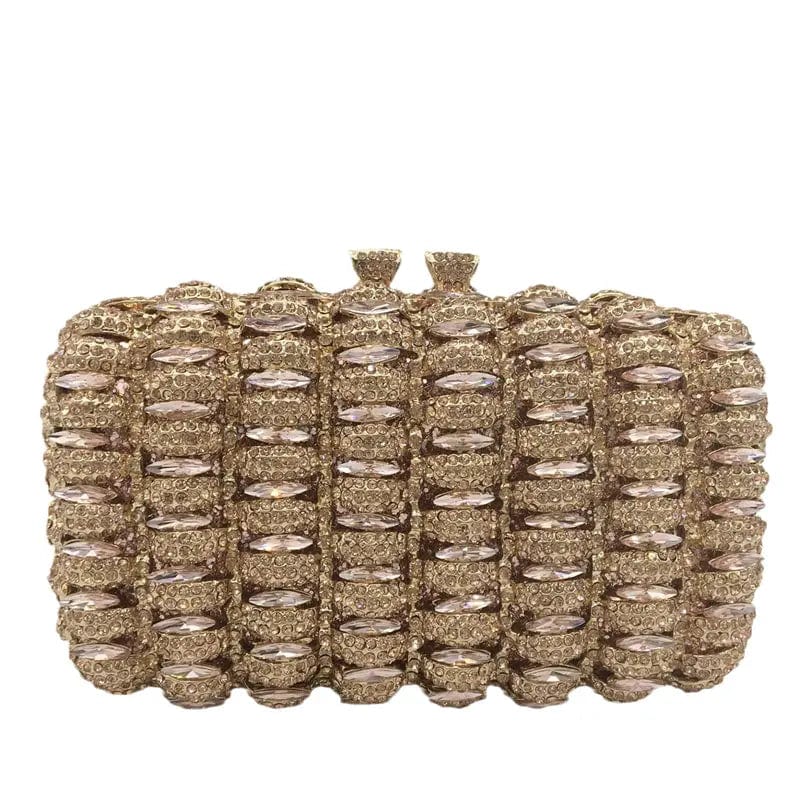 M / Rose Gold Luxury Evening Bag Crystal Clutch Wedding Prom Party Shinny Handmade Rhinestone Clutch Handbag Women