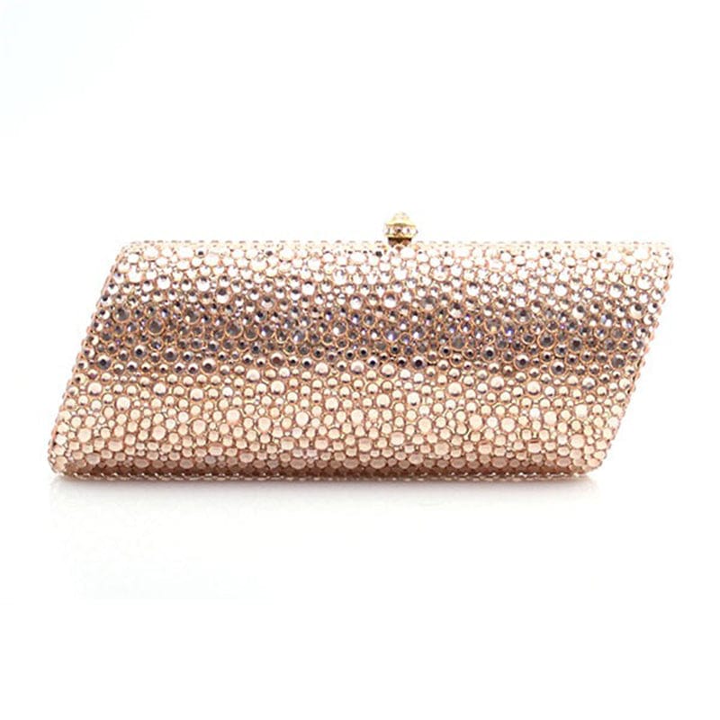 M / Rose gold Women Silver Crystal Rhinestones Evening Clutch Bag Bridal Wedding Party Dinner Wallets Prom Chain Shoulder Handbag Purse