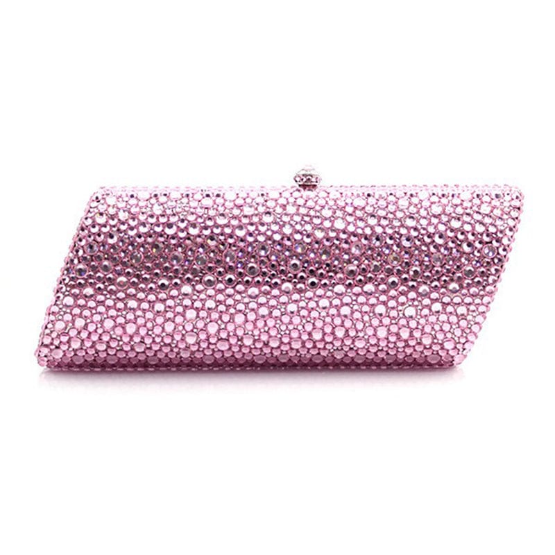 M / Rose red Women Silver Crystal Rhinestones Evening Clutch Bag Bridal Wedding Party Dinner Wallets Prom Chain Shoulder Handbag Purse