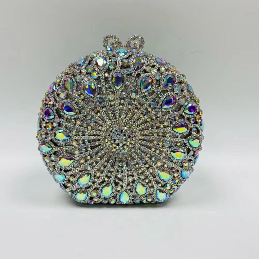 M / silver Bridal Party Women Evening Party Bag Fashion Diamonds Wedding Crystal Clutch Elegant Vintage Round Circle Purse
