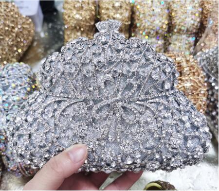 M / silver China Factory Wholesales Women Evening Party Hollow Out Diamonds Crystal Evening Clutches Rhinestone Wedding Handbags