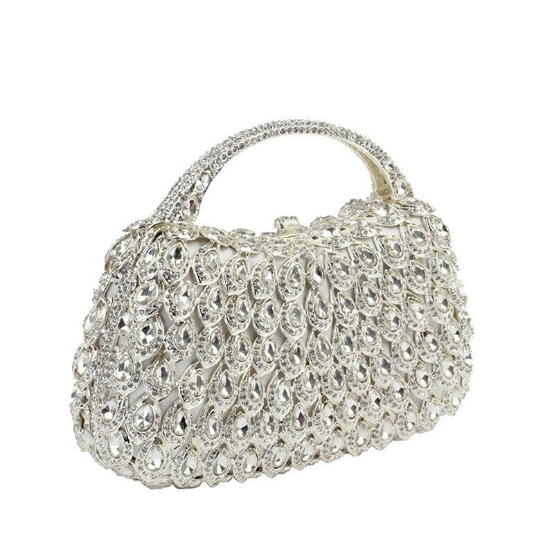 M / silver Expensive Shinny Crystal Rhinestone Clutch Bag for Formal Party Handle Boxed Clutch Purse Dress Evening Handbag