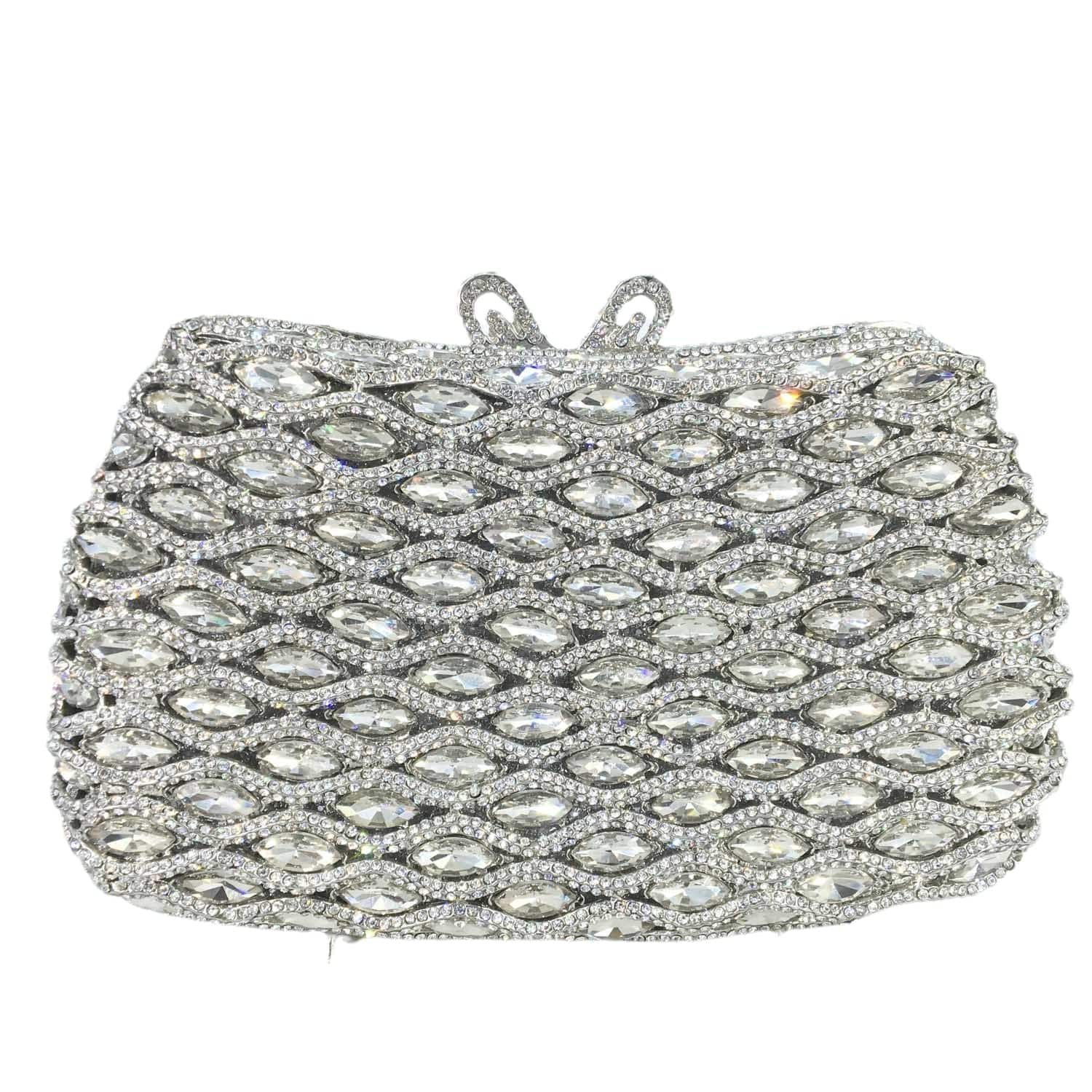 M / silver Factory Wholesales Luxury Crystal Rhinestone Clutch Evening Bag for Formal Party Diamond Purse Bridal Bags For Ladies