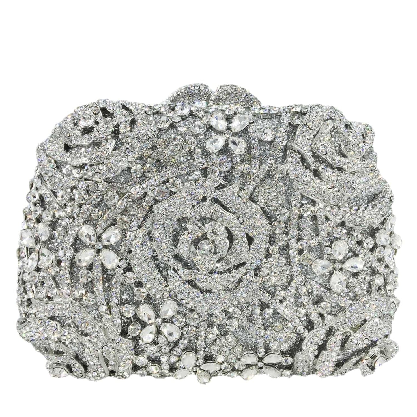 M / silver Flower Clutch Women Evening Bags Wedding Bridal Rose Handbags Party Dinner Rhinestone Handbag Purse