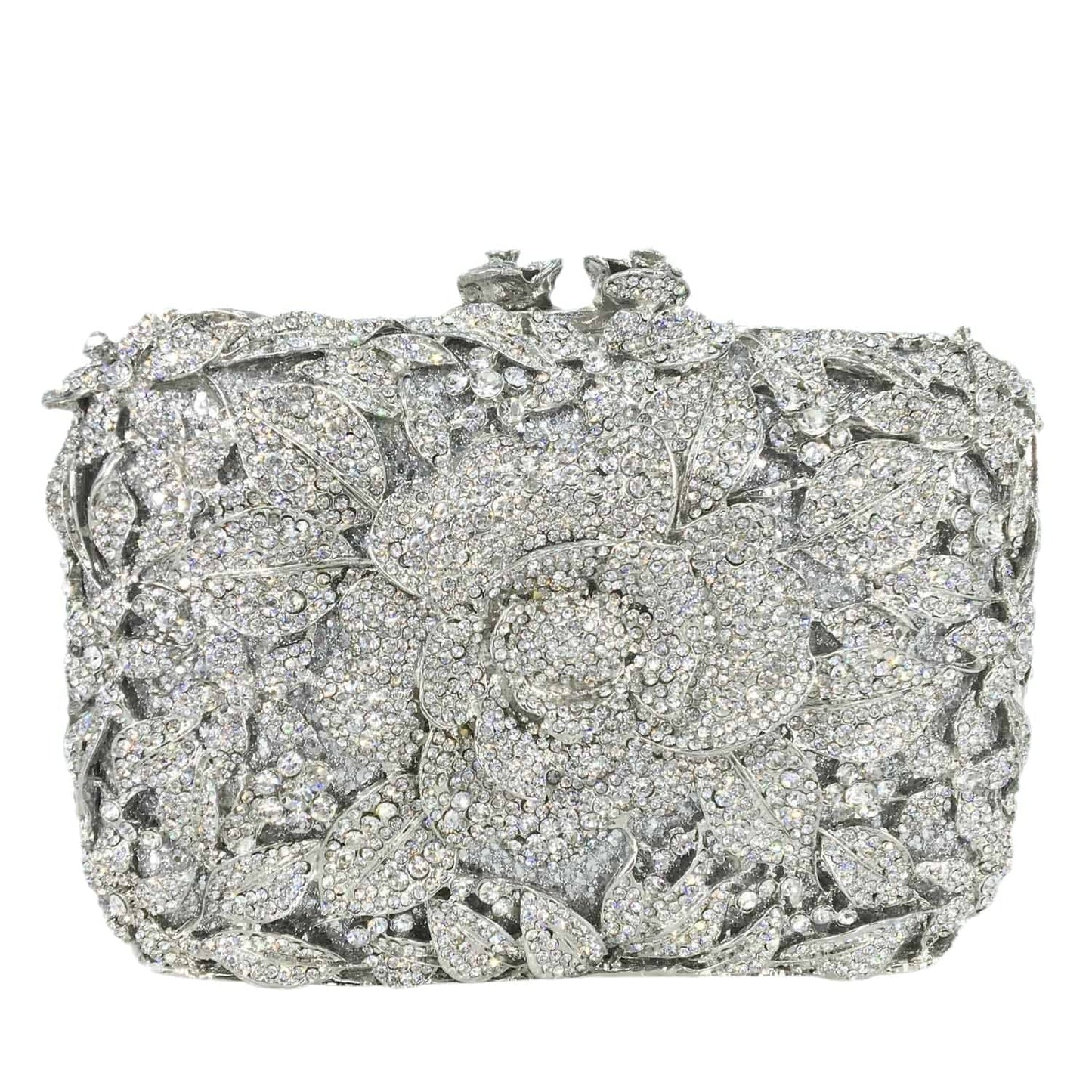 M / silver Ladies Diamond Handbag Handmade Hollow Out Crystal Evening Bags Luxury Metal Frame Flower Clutch Bag Purse for Women