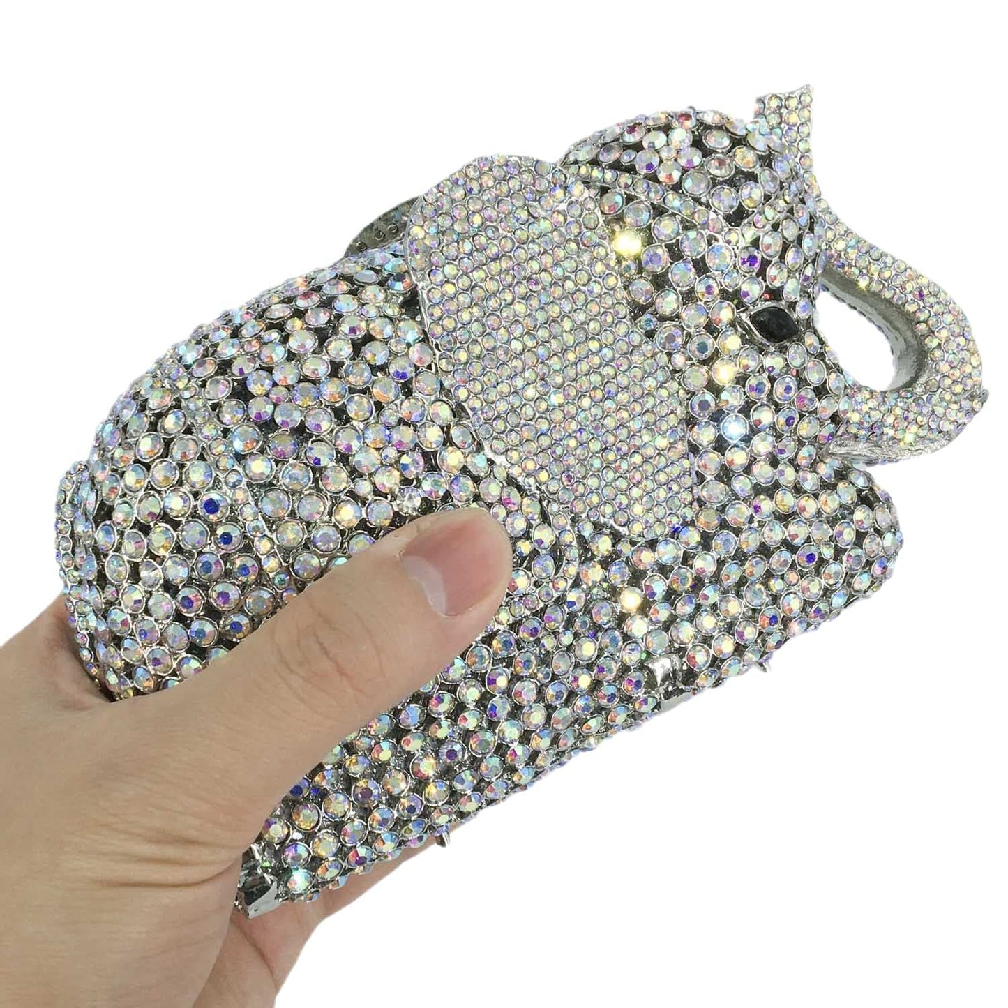 M / silver Luxury Crystal Rhinestone Clutch Purse Elephant Shape Evening Bag for Wedding Party Animal Diamond Purse