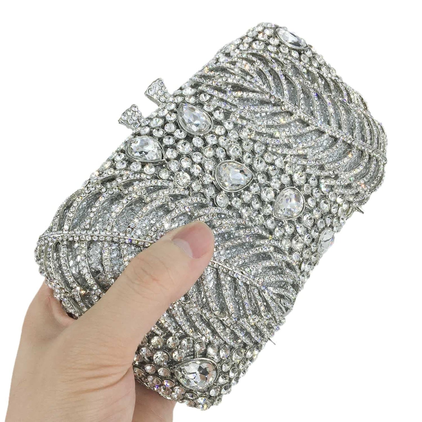 M / silver Luxury Crystal Rhinestone Clutch Purse Women Box Rhinestone Evening Bag for Formal Party Wholesales