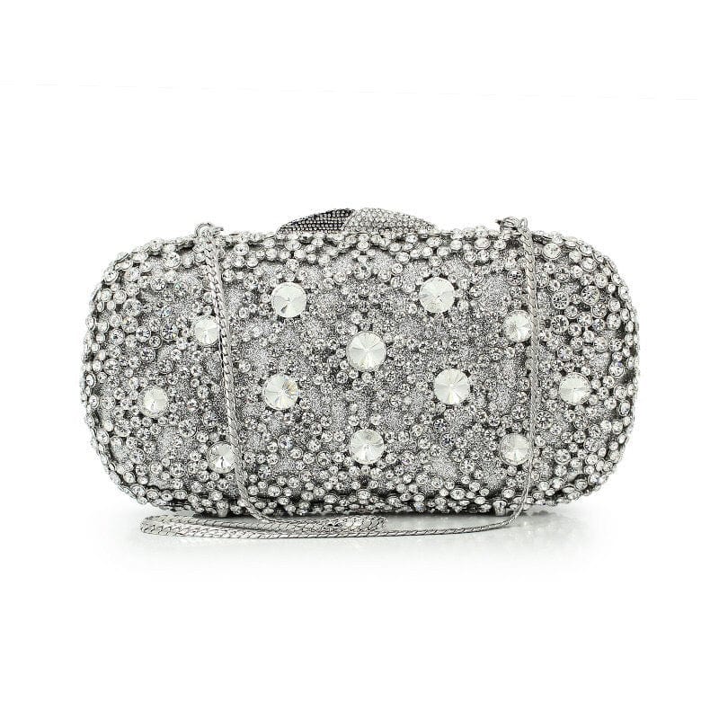 M / silver Women's Black Handmade Crystal Clutch Evening Bags Bridal Wedding Party Bling Diamond Metal Clutches Handbag and Purse