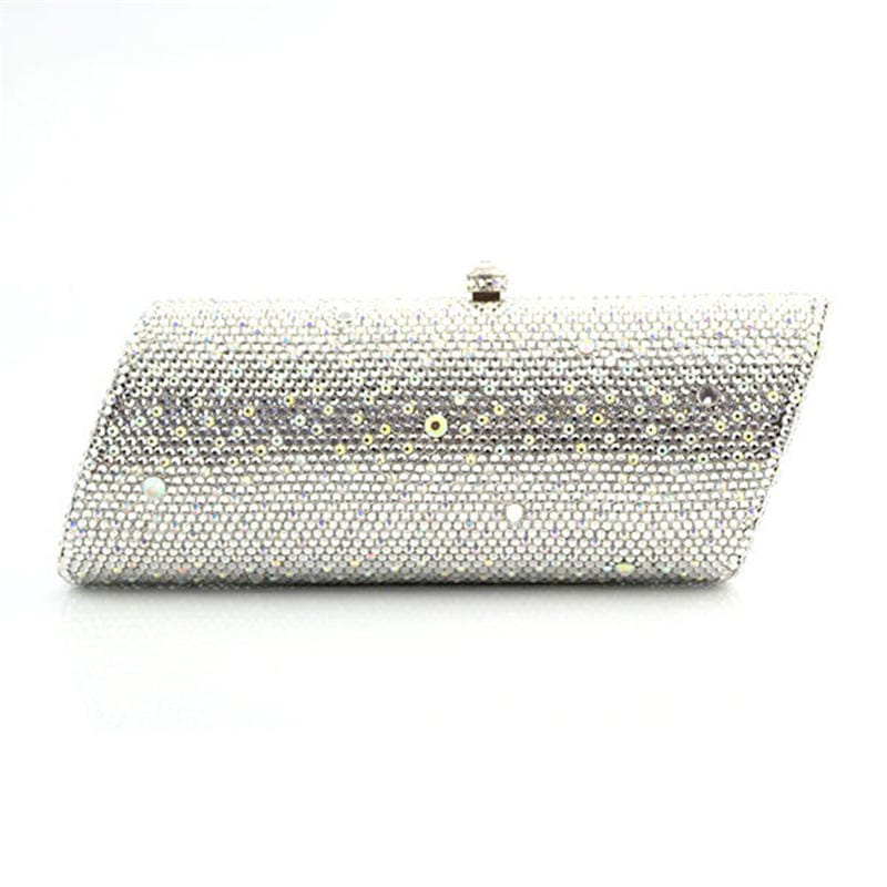 M / silver Women Silver Crystal Rhinestones Evening Clutch Bag Bridal Wedding Party Dinner Wallets Prom Chain Shoulder Handbag Purse