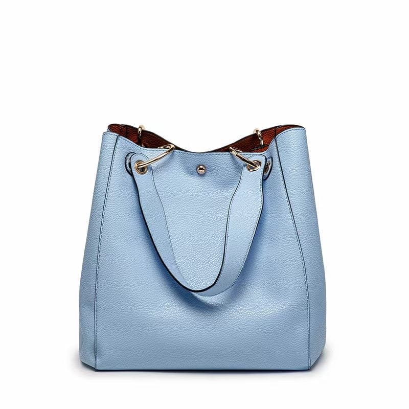 M / Sky Blue Guangzhou Handbag Luxury Large  Style Pu Bucket Handbag Sets  Lady Women Handbag Italian Bolsas