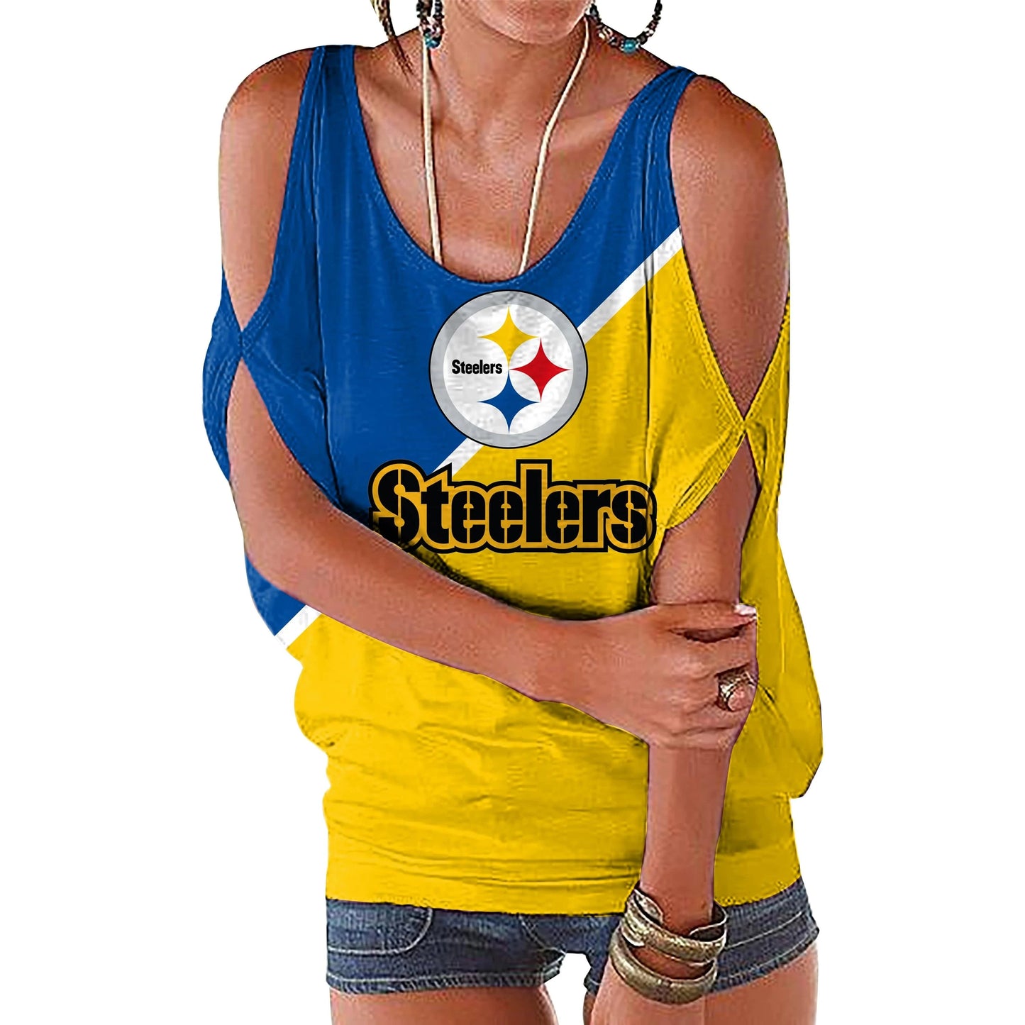 M / steelers custom nfl polyester t shirt girl o neck short sleeve plain shirts ladies off shoulder plus size women's blouses & shirts
