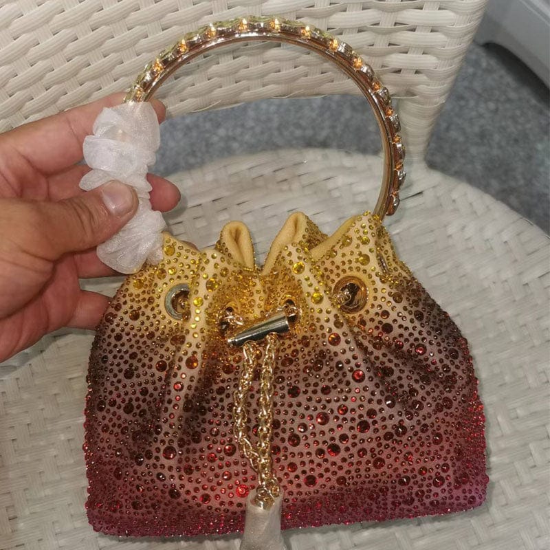 M / Volcanic rock Rhinestone 2022 Shenglu Hot Latest Designer Lady Rhinestone Bucket Tassel Handbag Purse Tote Blue Diamond Evening Shoulder Crossbody Bags