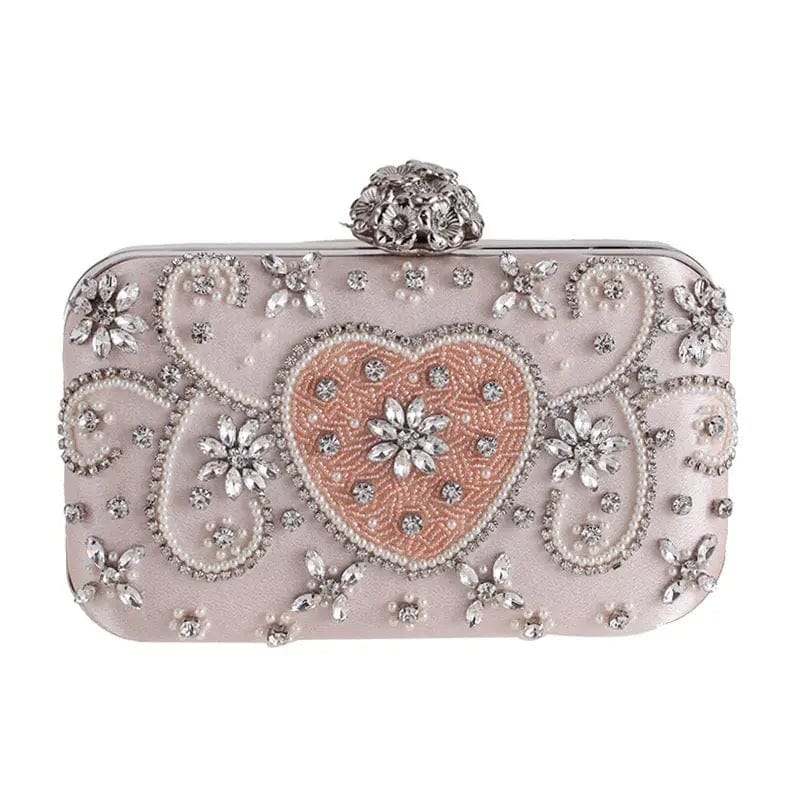 M / White Elegant European Style Luxury Diamond Bags Stone Beaded Clutch Purse For Women Flowers Wedding Evening HandBags
