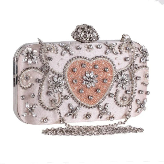 M / White Elegant European Style Luxury Diamond Bags Stone Beaded Clutch Purse For Women Flowers Wedding Evening HandBags
