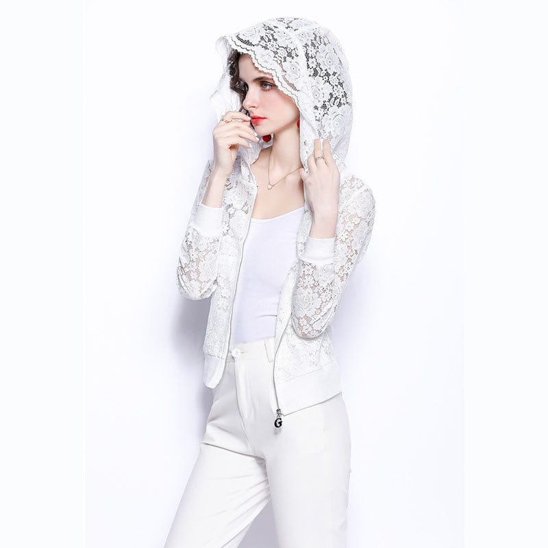 M / White New lace sun protection clothing thin lace hollow out French cardigan HJW9885048