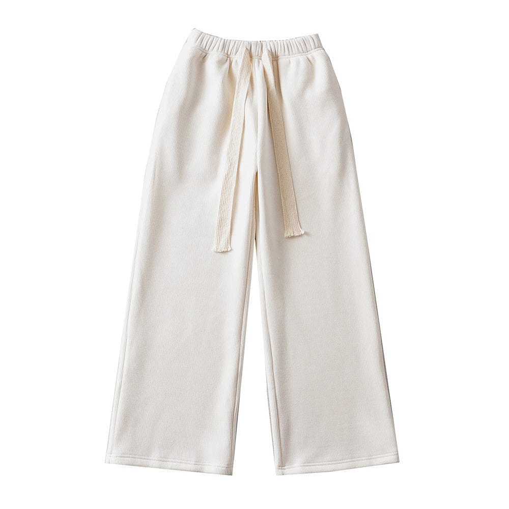 M / White R20331S Women's casual pants chenille plus velvet lace wide-leg pants straight pants