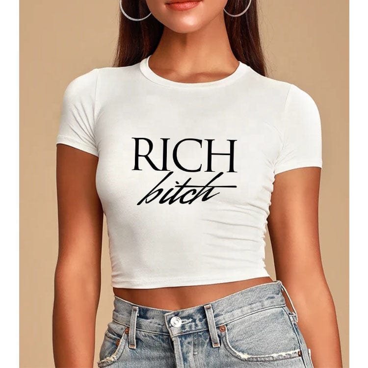 M / White-T09-4379587 High Quality Round Collar Customized Printed Crop Top Lady 100% Polyester Women Cropped T-shirt