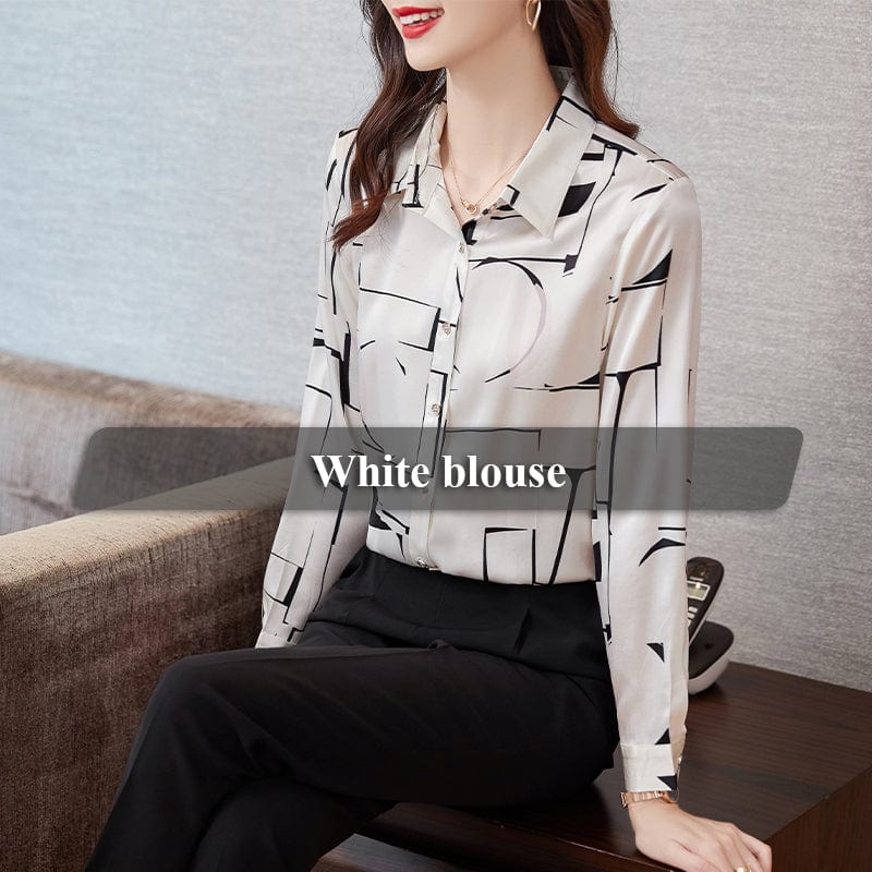 M / White Wholesale High Quality New Elegant Female Loose Blouse Formal Women Clothes Tops Office Ladies Plus Size Fashion Printing Shirt